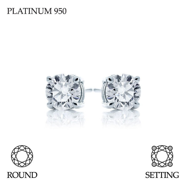 Handmade 0.60ct F VS Brilliant Round Cut Platinum 950 Diamond Stud Earrings