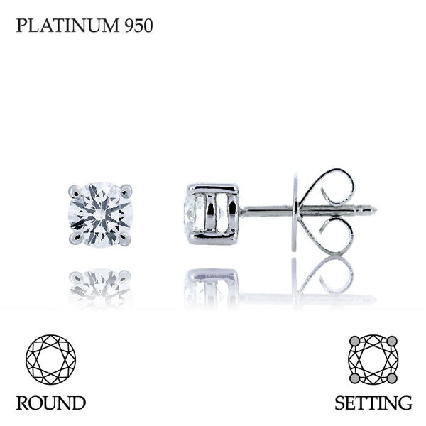 Handmade 0.80ct F VS Brilliant Round Cut Platinum 950 Diamond Stud Earrings
