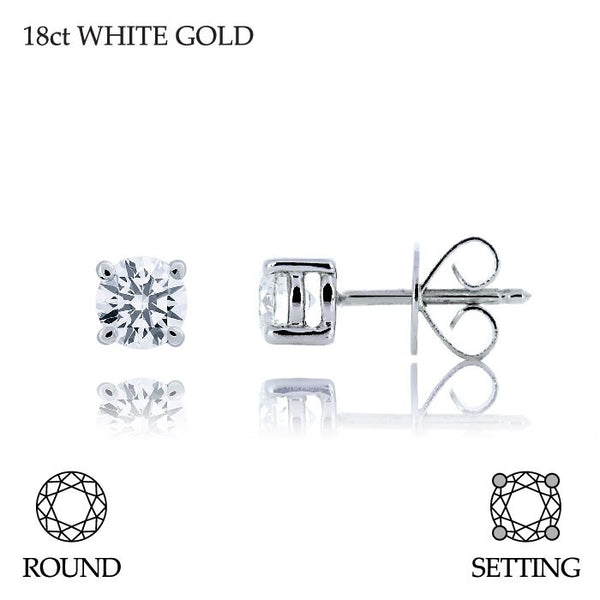 Handmade 0.80ct G SI Brilliant Round Cut 18ct White Gold Diamond Stud Earrings