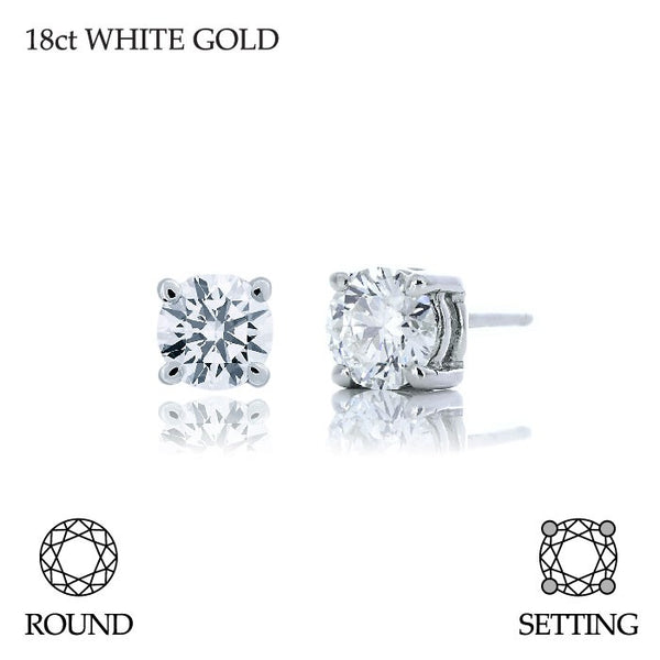 Handmade 1.00ct F VS Brilliant Round Cut 18ct White Gold Diamond Stud Earrings