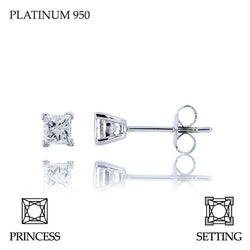 Handmade 0.80ct G SI Princess Cut Platinum 950 Diamond Stud Earrings