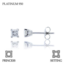 Handmade 0.80ct F VS Princess Cut Platinum 950 Diamond Stud Earrings