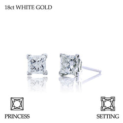 Handmade 0.50ct G SI Princess Cut 18ct White Gold Diamond Stud Earrings