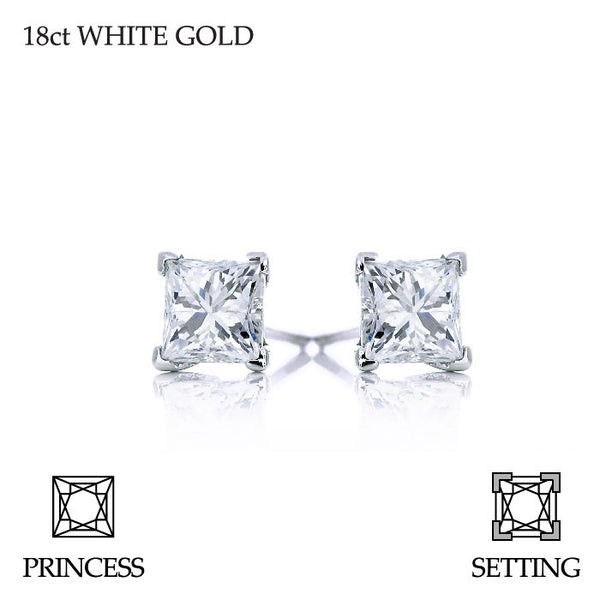 Handmade 0.60ct G SI Princess Cut 18ct White Gold Diamond Stud Earrings