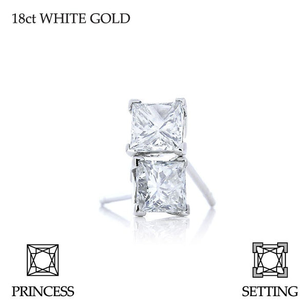 Handmade 0.70ct G SI Princess Cut 18ct White Gold Diamond Stud Earrings