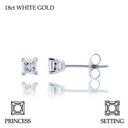 Handmade 0.80ct G SI Princess Cut 18ct White Gold Diamond Stud Earrings
