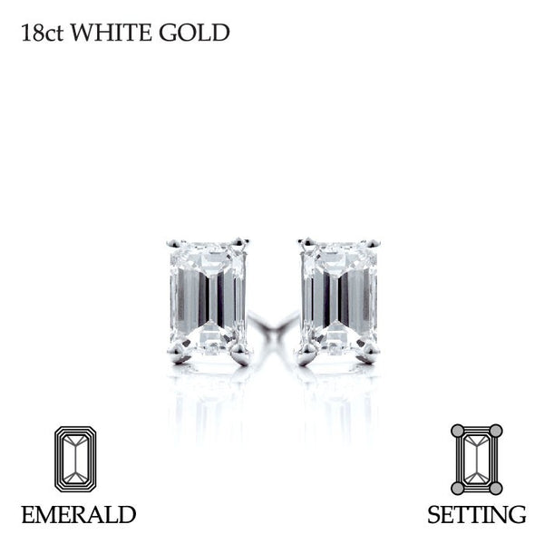 Handmade 0.50ct F VS Emerald Cut 18ct White Gold Diamond Stud Earrings