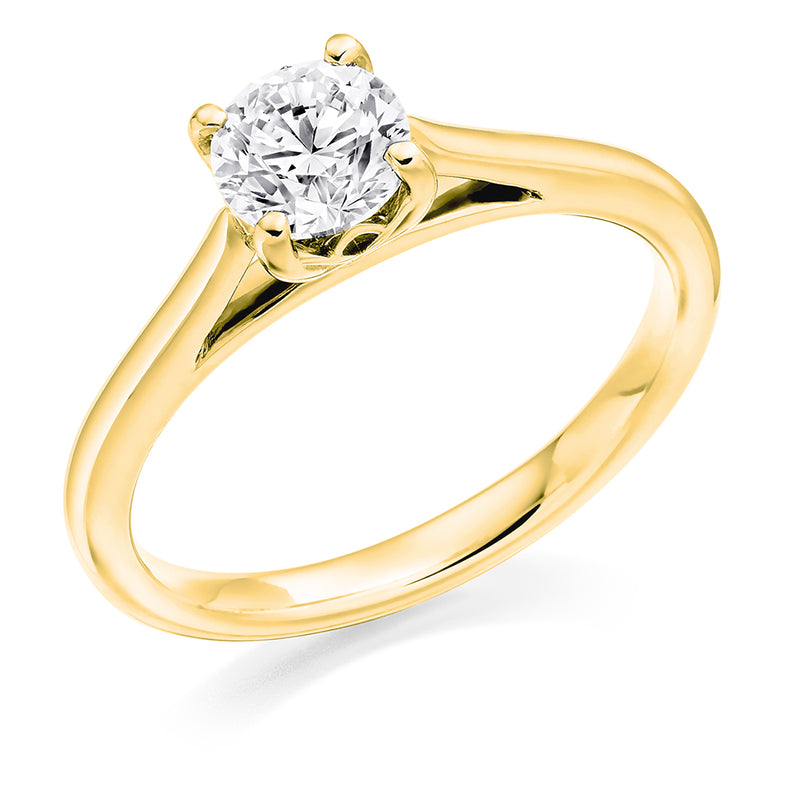 Hand Made 18ct Yellow Gold GIA Certified Round Brilliant Cut Solitaire Diamond Engagement Ring with a Unique Setting