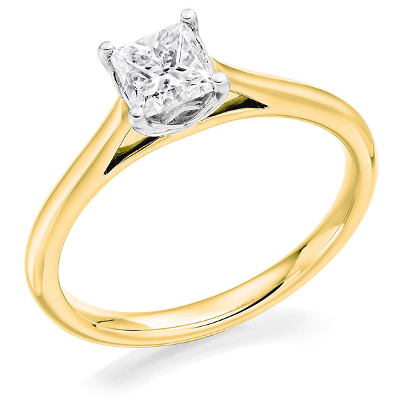 18ct Yellow Gold GIA Certified Princess Cut Diamond Engagement Ring with Pretty Setting