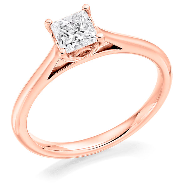 18ct Rose Gold GIA Certified Princess Cut Diamond Engagement Ring with Pretty Setting