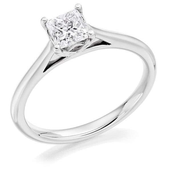 18ct White Gold GIA Certified Princess Cut Diamond Engagement Ring with Pretty Setting