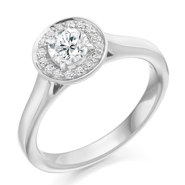 Platinum 950 Diamond Engagement Ring With GIA Certified Round Brilliant Cut Solitaire Centre, Diamond Halo and Plain Shoulders