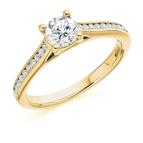 9ct Yellow Gold GIA Certified Round Brilliant Cut Diamond Solitaire Engagement Ring With Diamond Set Shoulders