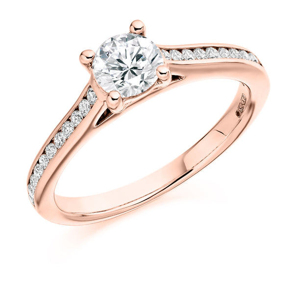 18ct Rose Gold GIA Certified Round Brilliant Cut Diamond Solitaire Engagement Ring With Diamond Set Shoulders