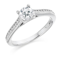 Platinum 950 GIA Certified Round Brilliant Cut Diamond Solitaire Engagement Ring With Diamond Set Shoulders