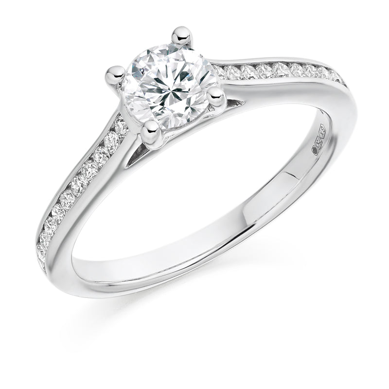 Platinum 950 GIA Certified Round Brilliant Cut Diamond Solitaire Engagement Ring With Diamond Set Shoulders