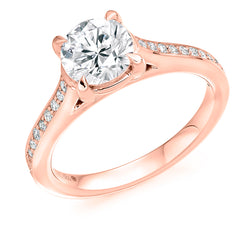 18ct Rose Gold GIA Certified Round Brilliant Cut Solitaire Diamond Engagement Ring With Diamond Set Shoulders