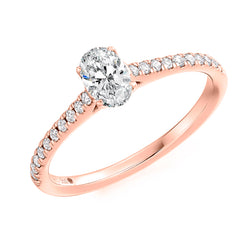 18ct Rose Gold GIA Certified Oval Cut Solitaire Diamond Engagement Ring With Diamond Set Shoulders