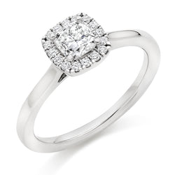 Platinum 950 Diamond Engagement Ring With GIA Certified Cushion Cut Centre Solitaire and Round Brilliant Cut Diamond Halo