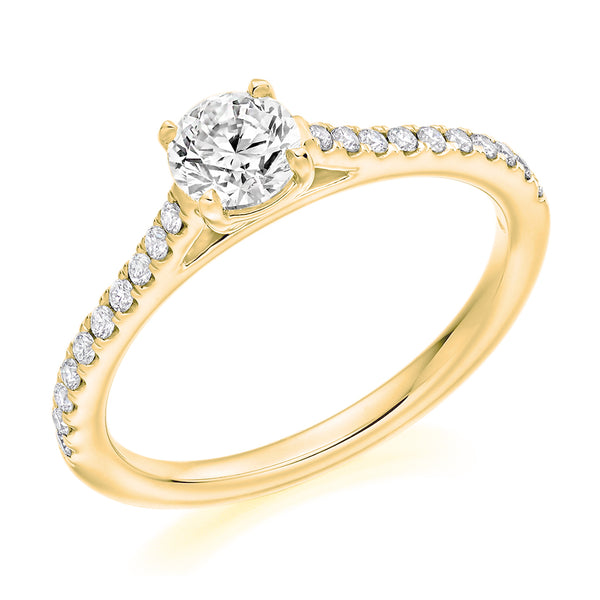 9ct Yellow Gold GIA Certified Round Brilliant Cut Solitaire Diamond Engagement Ring With Diamond Set Shoulders