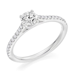 18ct White Gold GIA Certified Round Brilliant Cut Solitaire Diamond Engagement Ring With Diamond Set Shoulders
