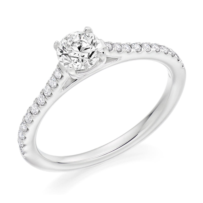 Platinum 950 GIA Certified Round Brilliant Cut Solitaire Diamond Engagement Ring With Diamond Set Shoulders