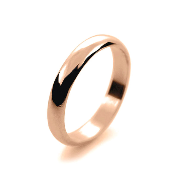 Ladies 3mm 9ct Rose Gold D Shape Light Weight Wedding Ring