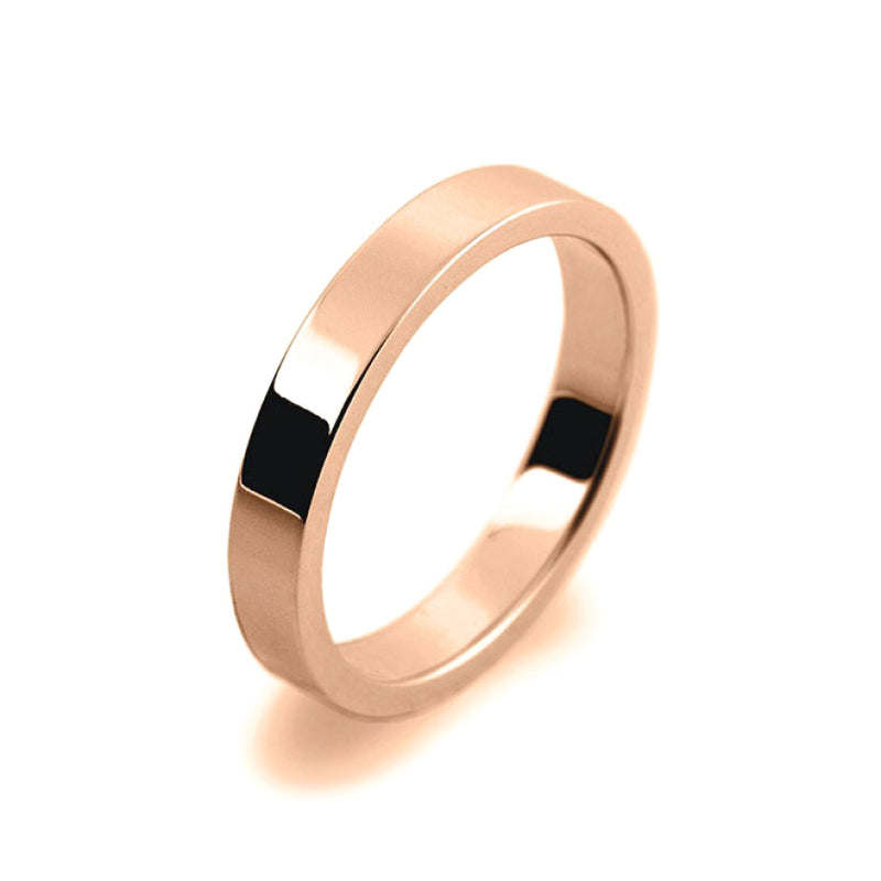 Ladies 3mm 9ct Rose Gold Flat Shape Medium Weight Wedding Ring