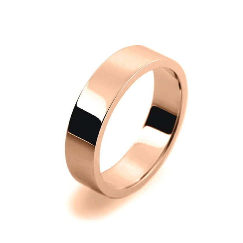 Ladies 5mm 9ct Rose Gold Flat Shape Medium Weight Wedding Ring