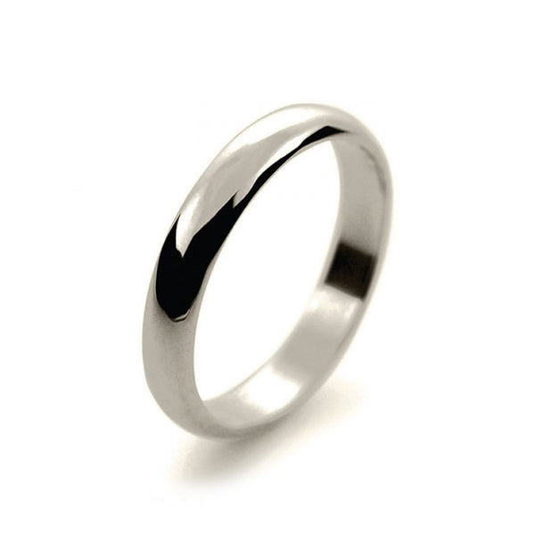 Ladies 3mm 9ct White Gold D Shape Light Weight Wedding Ring