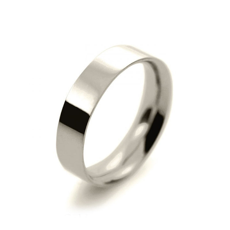 Ladies 5mm 9ct White Gold Flat court Shape Medium Weight Wedding Ring