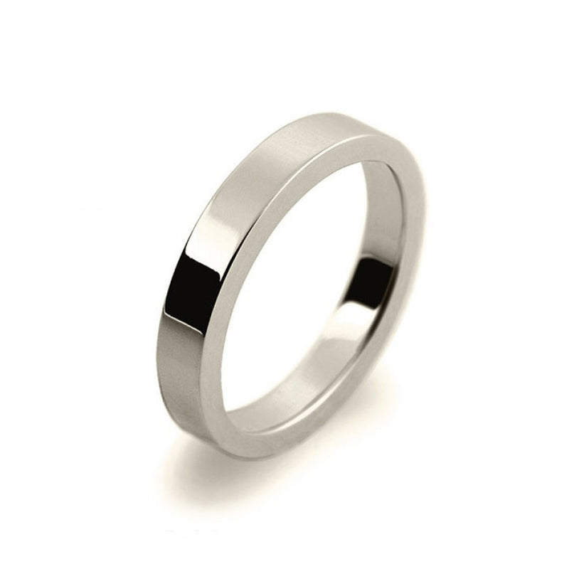 Ladies 3mm 9ct White Gold Flat Shape Heavy Weight Wedding Ring