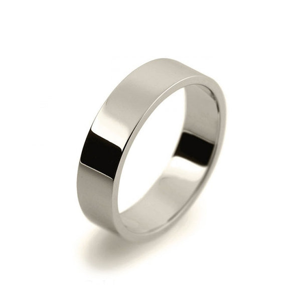 Ladies 5mm 9ct White Gold Flat Shape Light Weight Wedding Ring