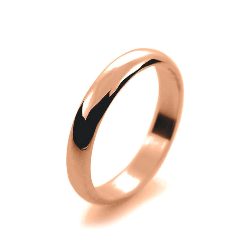 Ladies 3mm 18ct Rose Gold D Shape Light Weight Wedding Ring