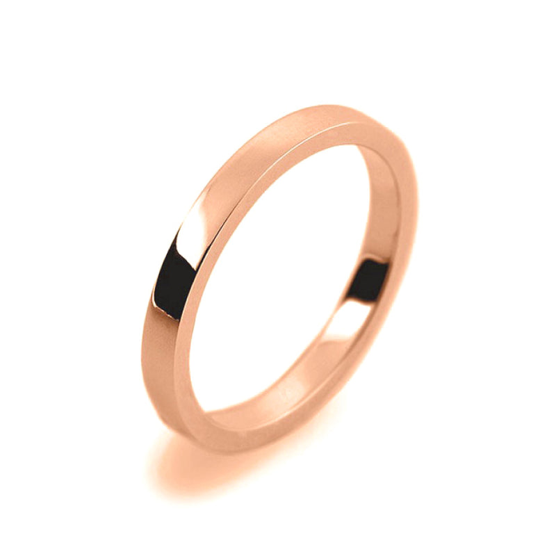 Ladies 2mm 18ct Rose Gold Flat Shape Medium Weight Wedding Ring