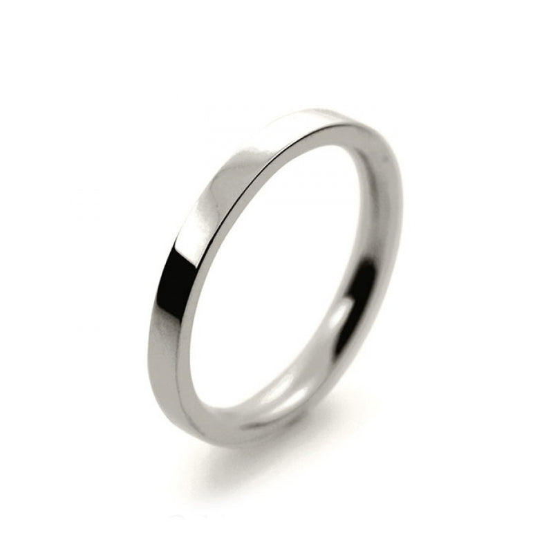 Ladies 2mm 18ct White Gold Flat Court Shape Medium Weight Wedding Ring