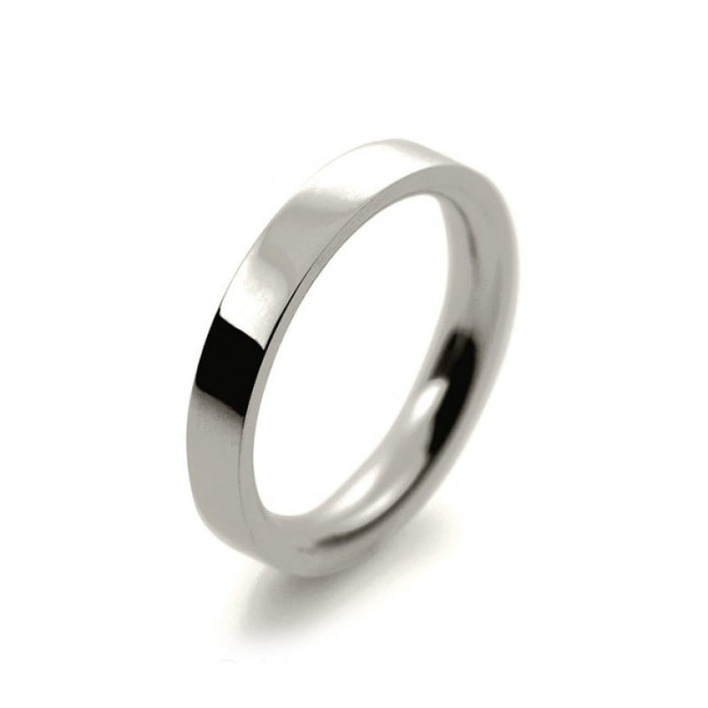 Ladies 3mm 18ct White Gold Flat Court Shape Heavy Weight Wedding Ring