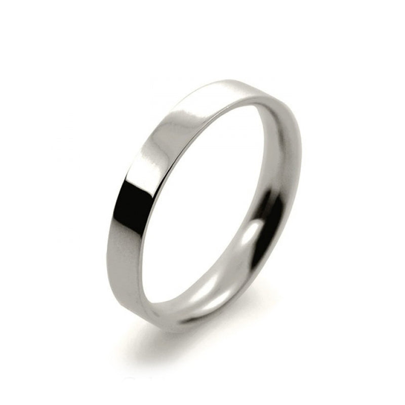 Ladies 3mm 18ct White Gold Flat Court Shape Light Weight Wedding Ring