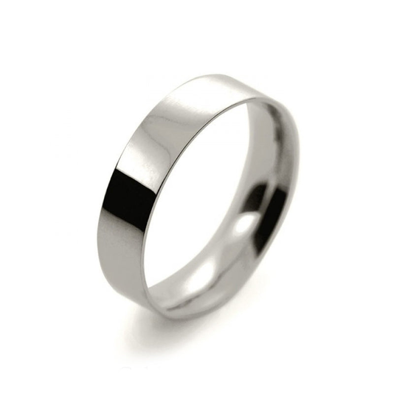 Ladies 5mm 18ct White Gold Flat Court Shape Light Weight Wedding Ring