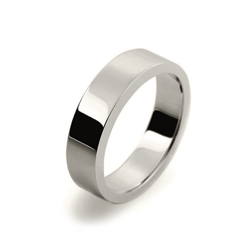 Ladies 5mm 18ct White Gold Flat Shape Heavy Weight Wedding Ring