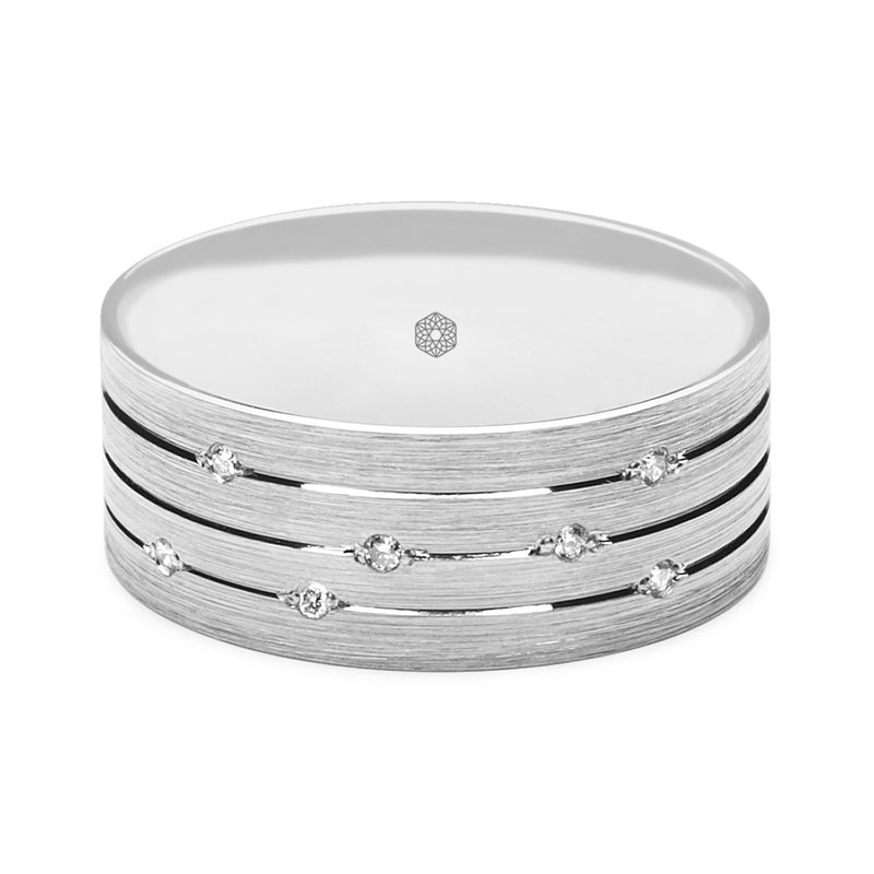 Horizontal shot of Mens Flat Court Wedding Ring With a Matte Finish and Seven Diamonds