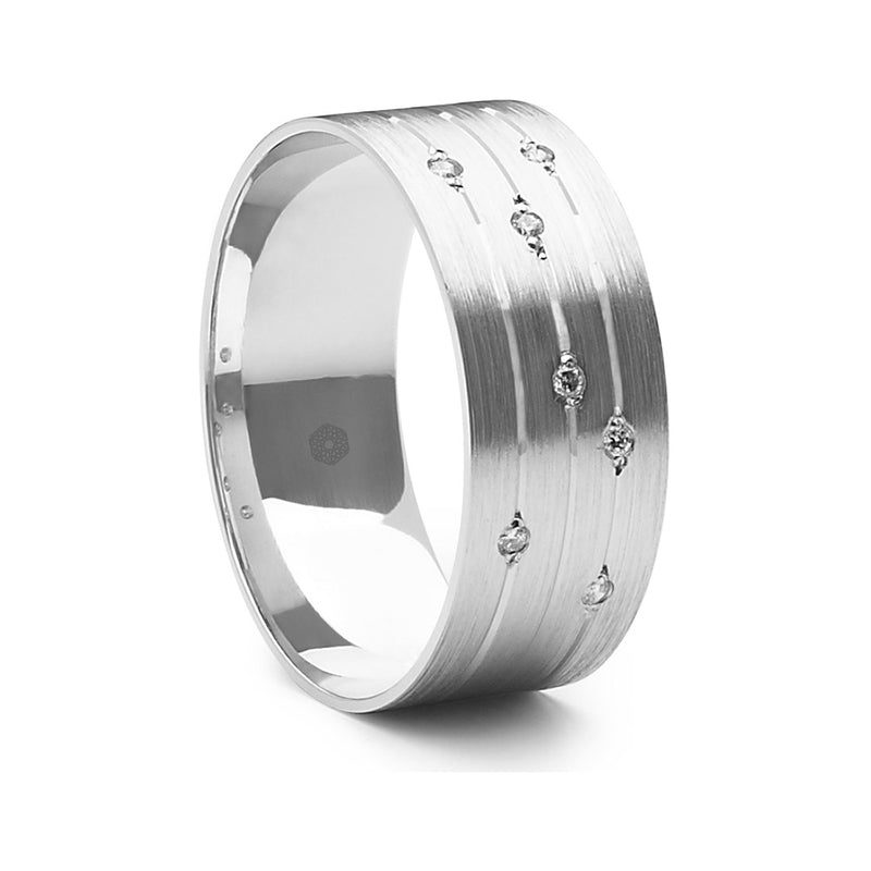 Mens Flat Court Wedding Ring With a Matte Finish and Seven Diamonds