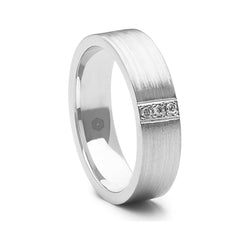 Gents Flat Court Wedding Ring With a Satin Finish and Three Diamonds