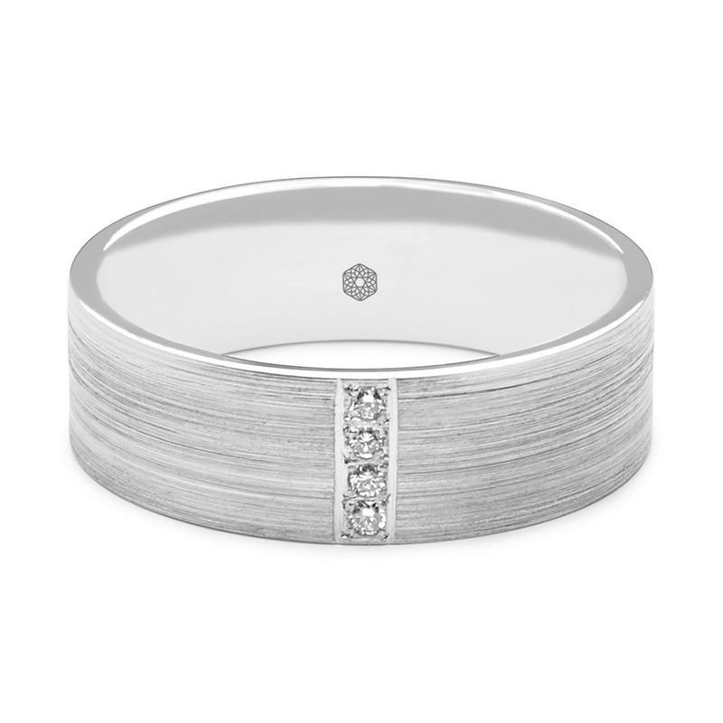 Horizontal shot of Gents Flat Court Wedding Ring With a Satin Finish and Four Diamonds