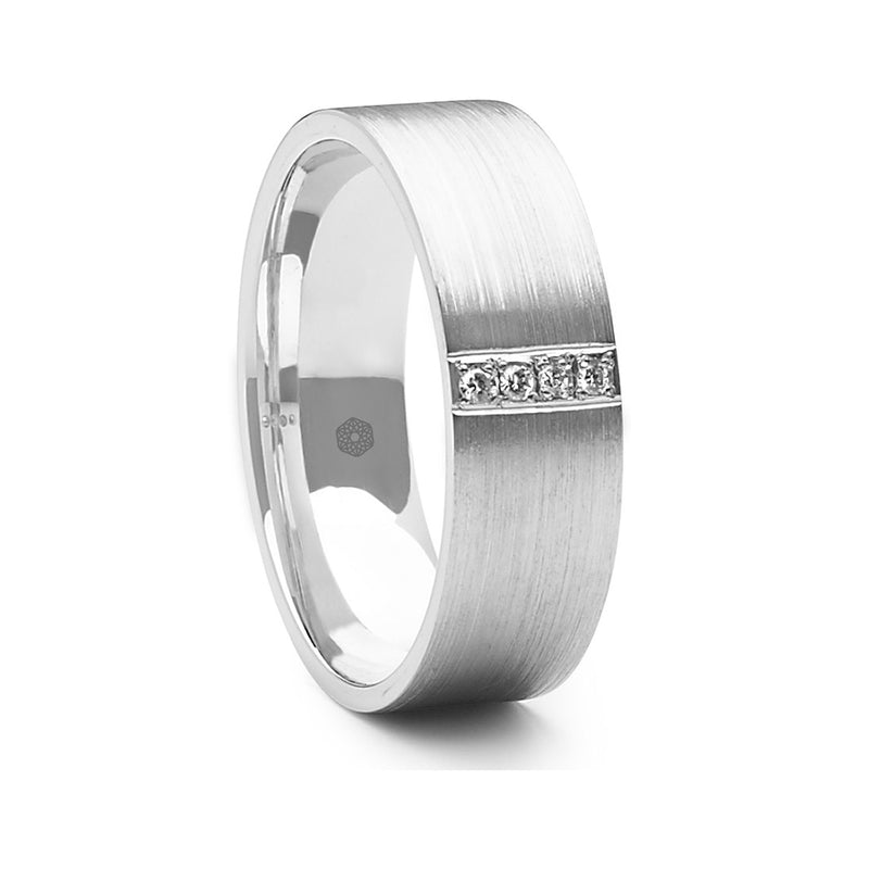 Gents Flat Court Wedding Ring With a Satin Finish and Four Diamonds