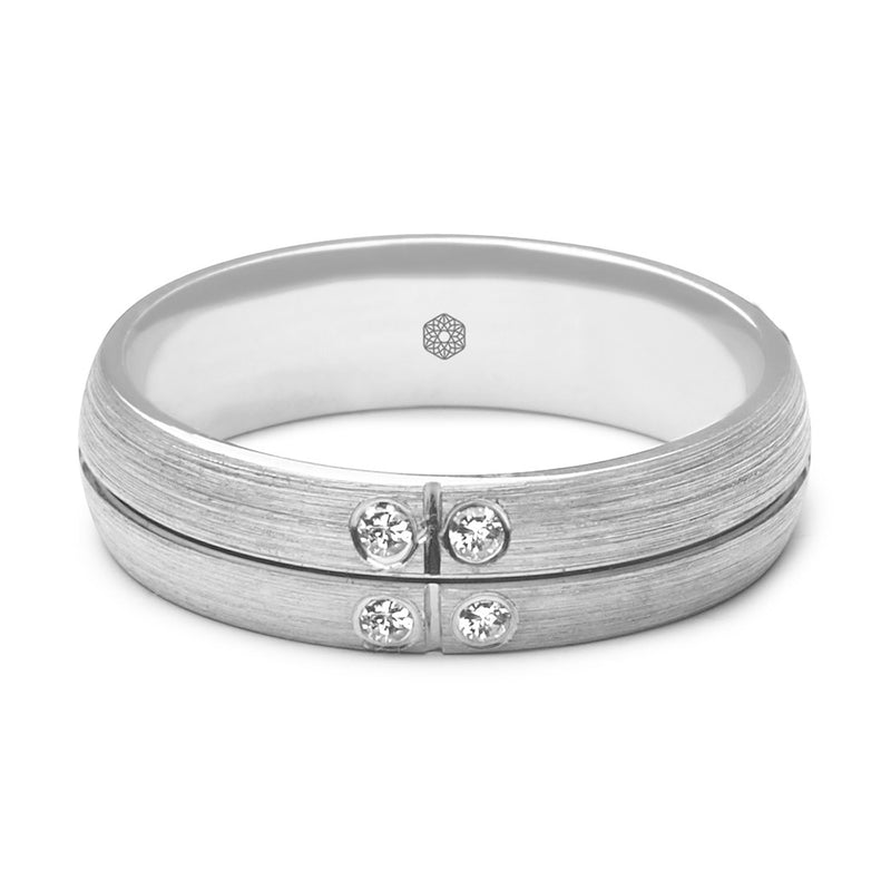 Horizontal shot of Brushed Finish Mens Court Shape Wedding Ring With Four Round Brilliant Diamonds