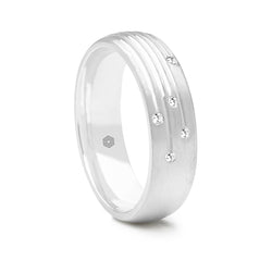 Gents Court Shape Wedding Ring With a Matte Finish and Five Round Brilliant Cut Diamonds