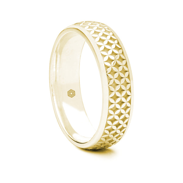 Mens 9ct Yellow Gold Court Shape Wedding Ring With Geometric Pattern