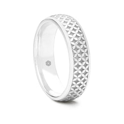Mens 18ct White Gold Court Shape Wedding Ring With Geometric Pattern
