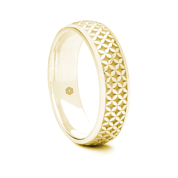 Mens 18ct Yellow Gold Court Shape Ring With Geometric Pattern